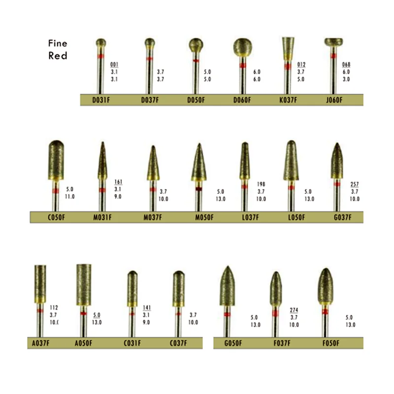 Dentystyczne w pełni spiekane diamentowe wiertło HP, narzędzia do stomatologii, polerka z cyrkonu i koron ceramicznych, drobna czerwona szlifierka