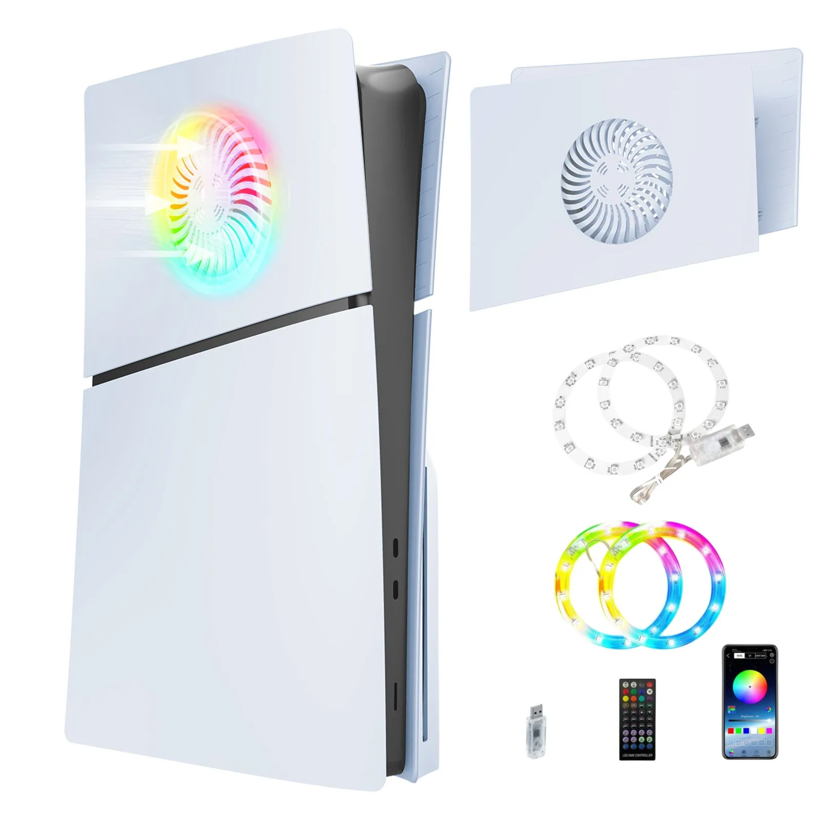 Placa frontal de superficie de CA de parte superior con ventilación de refrigeración y placas de cubierta de repuesto de PS5 separadas de ABS duro Led para PS5 Slim