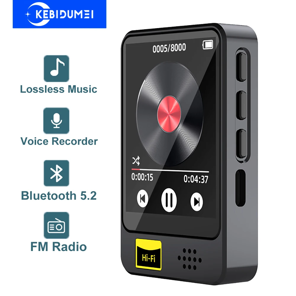 مشغل MP3 بلوتوث 5.2 مشغل MP4 لاسلكي مكبر صوت مدمج مشغل موسيقى ستيريو محمول يدعم راديو FM تسجيل الكتب الإلكترونية