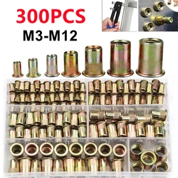 90/220/300pcs M3 M4 M5 M6 M8 M10 M12 Carbon Steel Rivet nuts Zinc Plated Blind Threaded Insert Nutsert Cap Flat Head Rivet Nuts