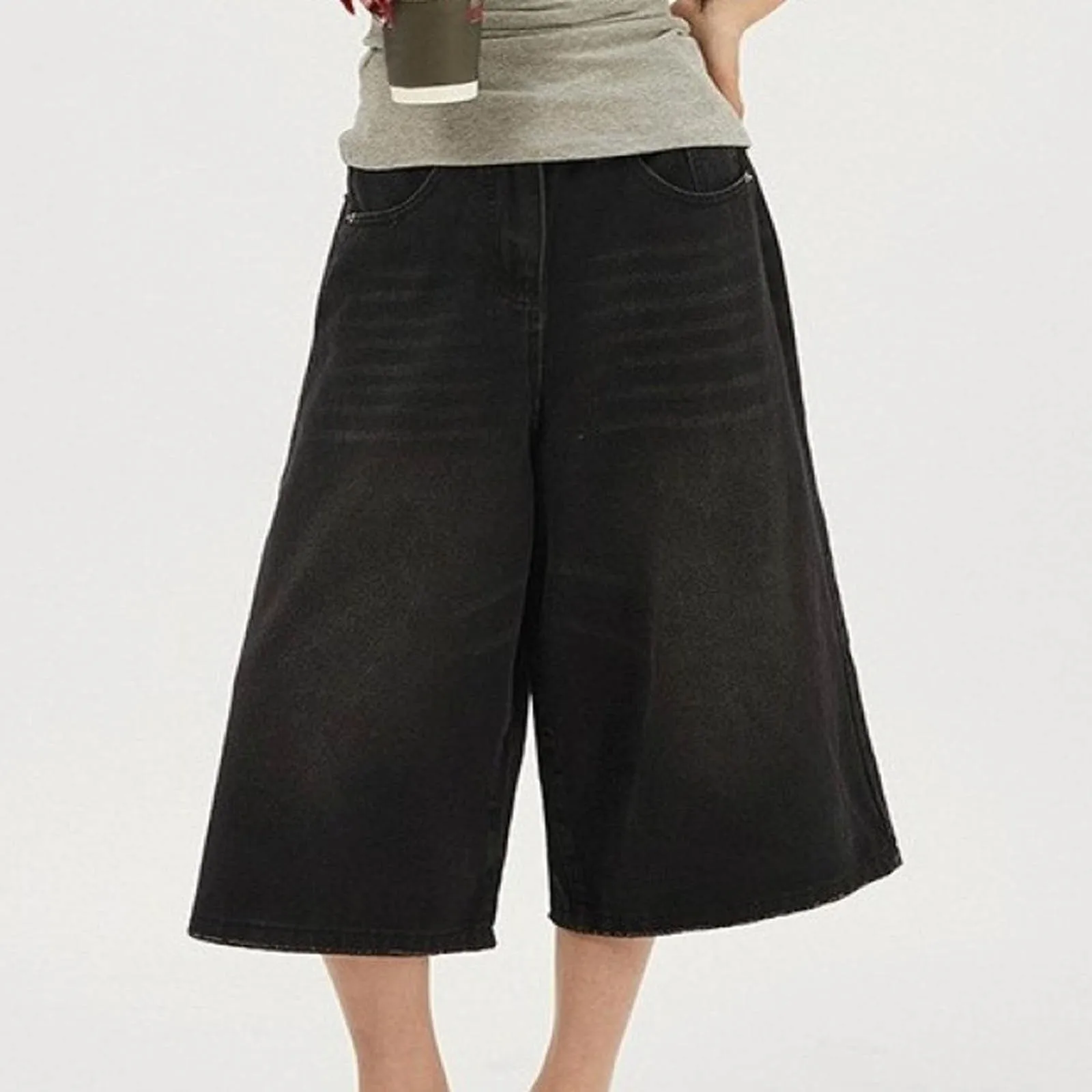 Casual Smooth Y2k Baggy Jeans Women'S 2000s Clothes Pants Street Low Rise Flared Jeans Korean Popular Seven-Point Denim Overalls