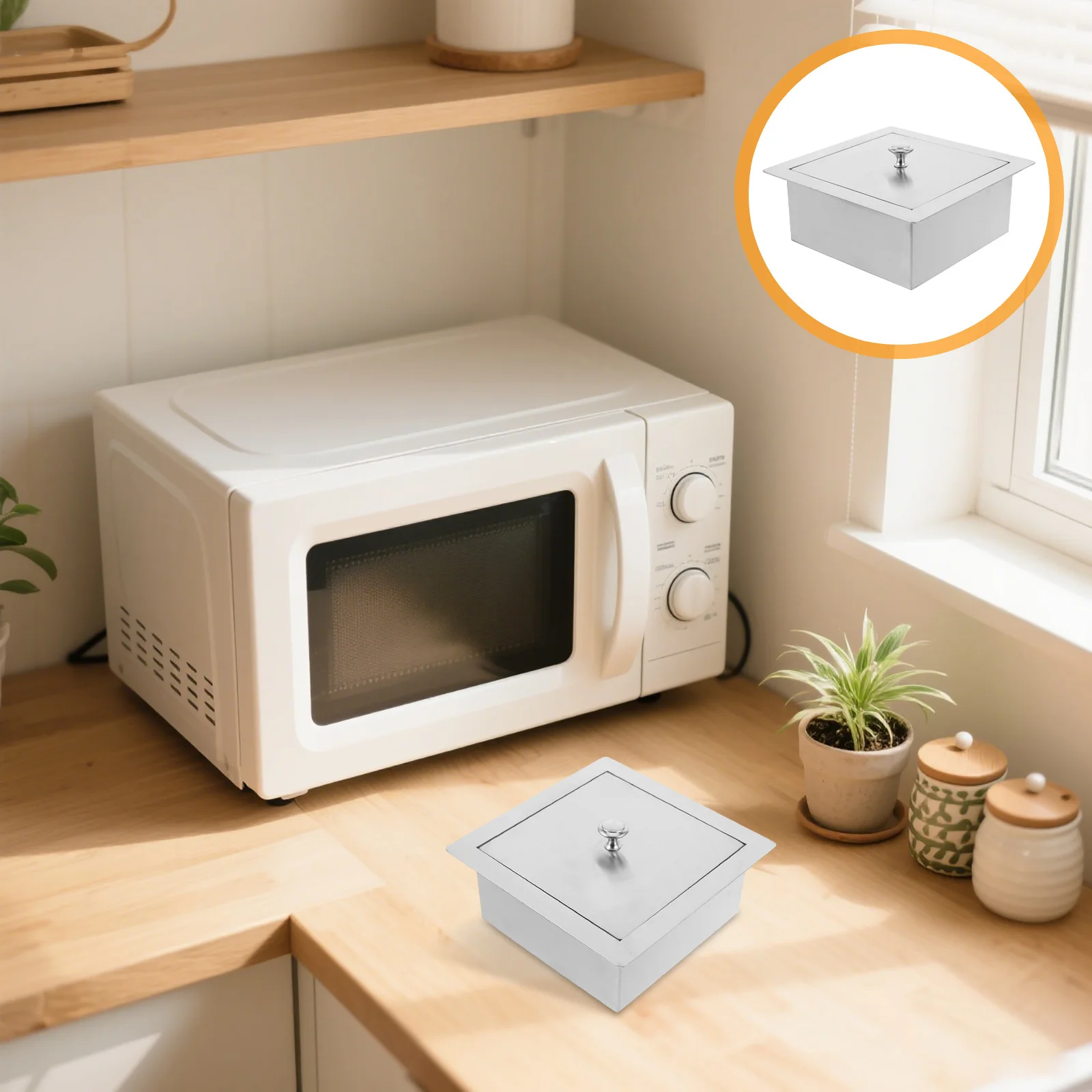 

Recessed Stainless Steel Trash Can Lid Embedded Garbage Bin Cover Flush Countertop Waste Basket Lid Swing Flap Kitchen Home