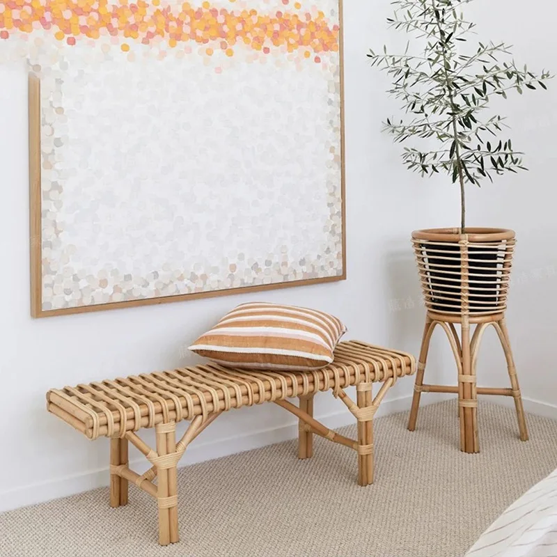 Rattan bedroom handmade bench