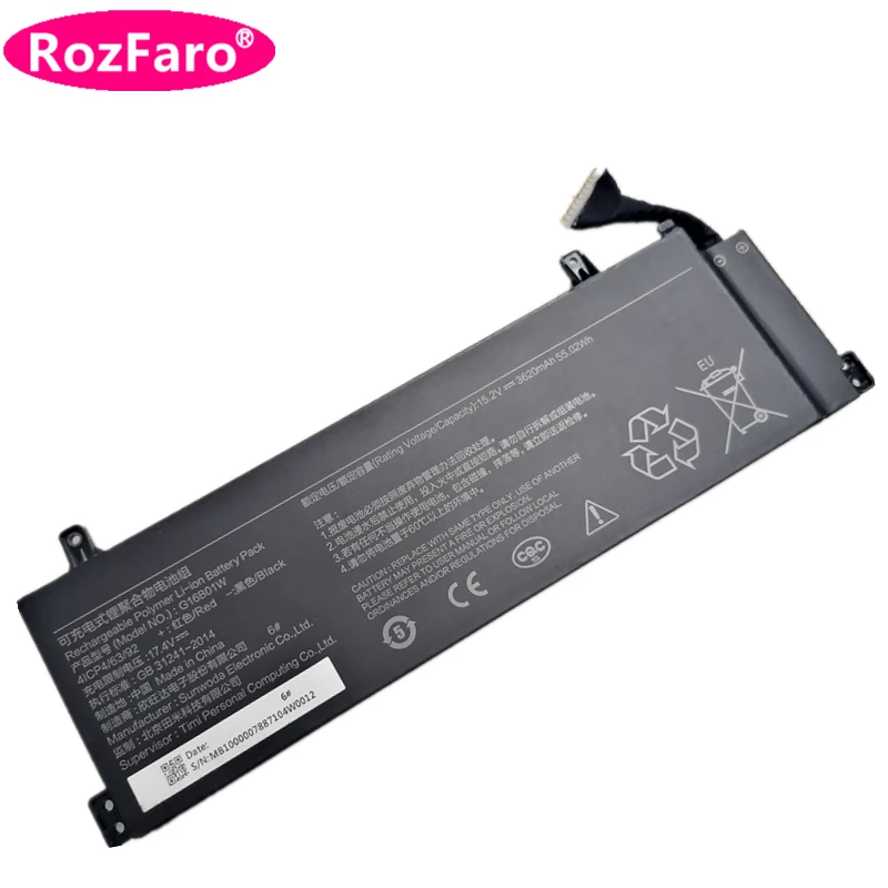 Rozfaro-g16b01wラップトップバッテリー,15.2v,54.02wh,3620mah,Xiaomi Redmi g Gaming, 16.1インチ,XMG2003-AJ, XMG2003-AB, XMG2003-ALに適しています