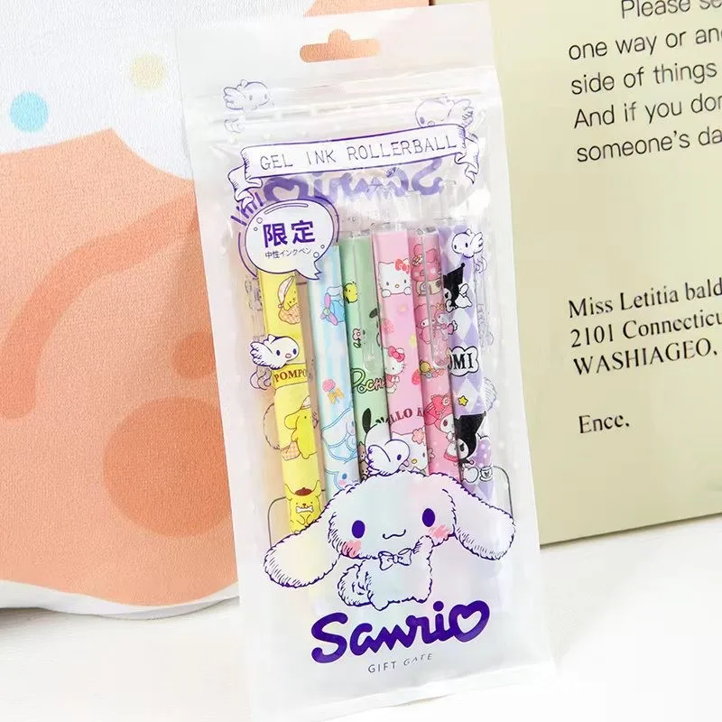 6Pcs/Set Sanrio Kuromi 0.5mm Gel Pens Set Cute School Student Hello Kitty Press Gel Pen Cartoon Kawaii Stationery Supplies Gift