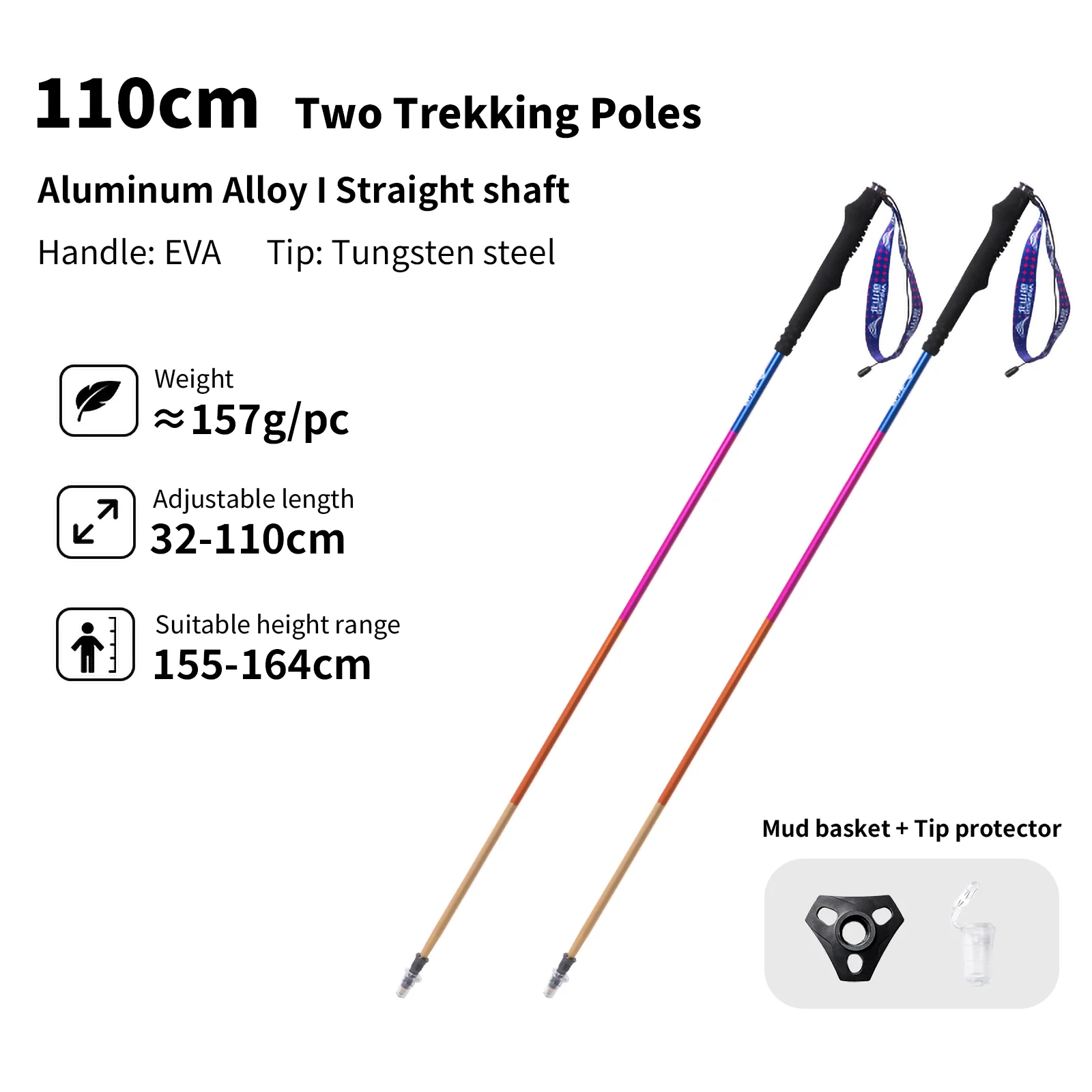 BISINNA 2 stuks Trekkingstokken Ultralight Aluminiumlegering Wandelen Opvouwbare Klimstokken Outdoor Bergbeklimmen Trail Running Canes