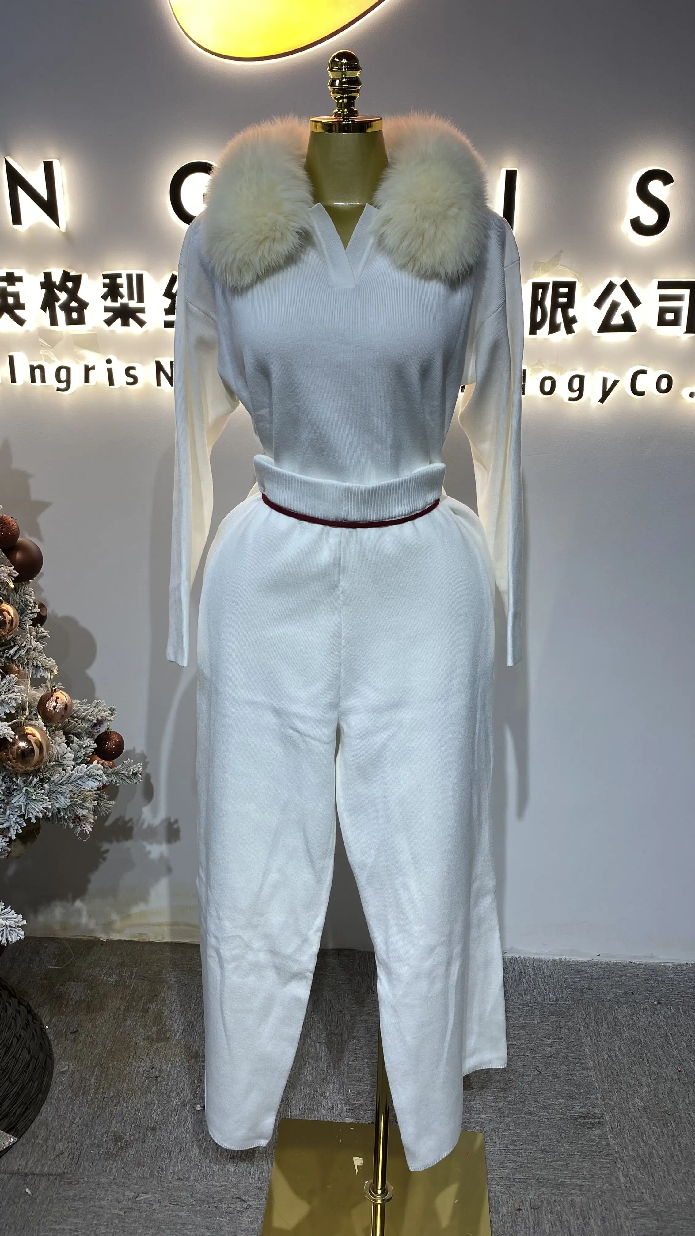 Knitted two-piece zip-up and flared pants custom clothing set-GZXX474
