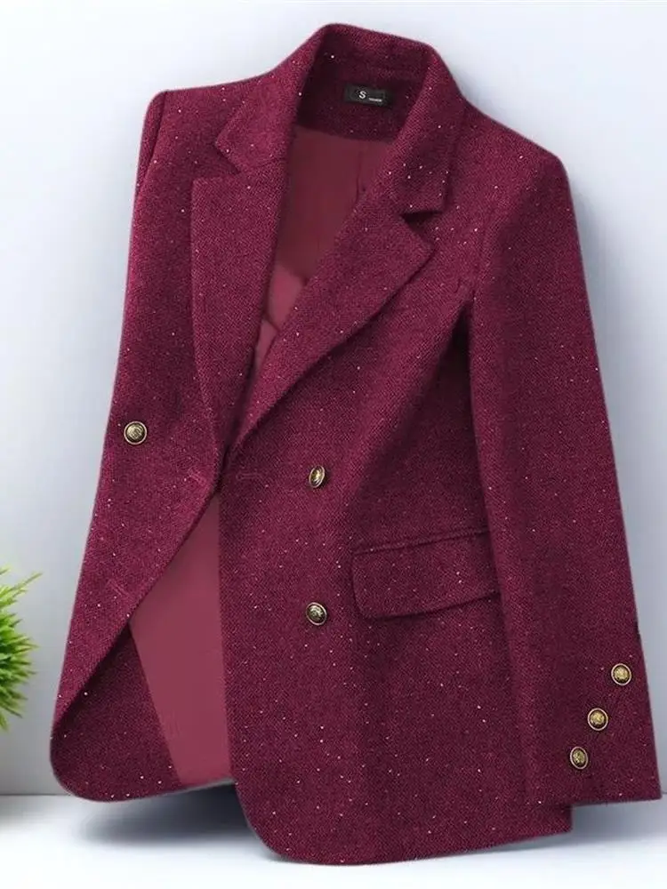 

Slim Fit Red Casual Faionable Small Suit Double Breasted Spring Autumn Profional Korean Sle Cleanfit Long Sve Women...