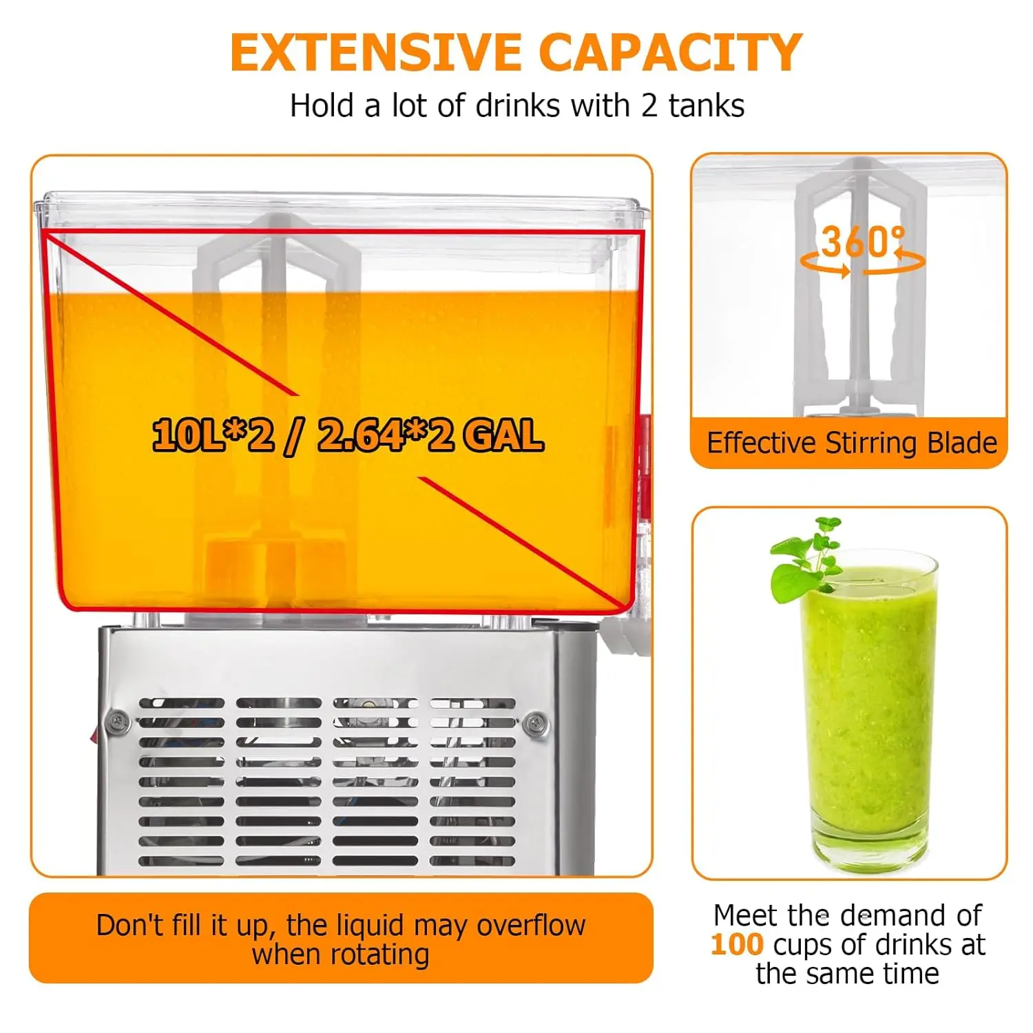 موزع المشروبات التجارية، Towallmark 2 خزانات 5.28 جالون 20 لتر موزع العصير التجاري، 10 لتر لكل خزان، 280 وات