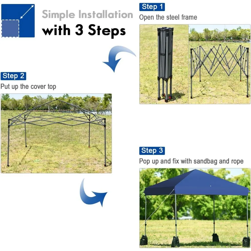 خيمة بمظلة منبثقة فورية مقاس 8 × 8 أقدام مع حقيبة بعجلات وأكياس رمل وأوتاد وحبال للمأوى الخارجي