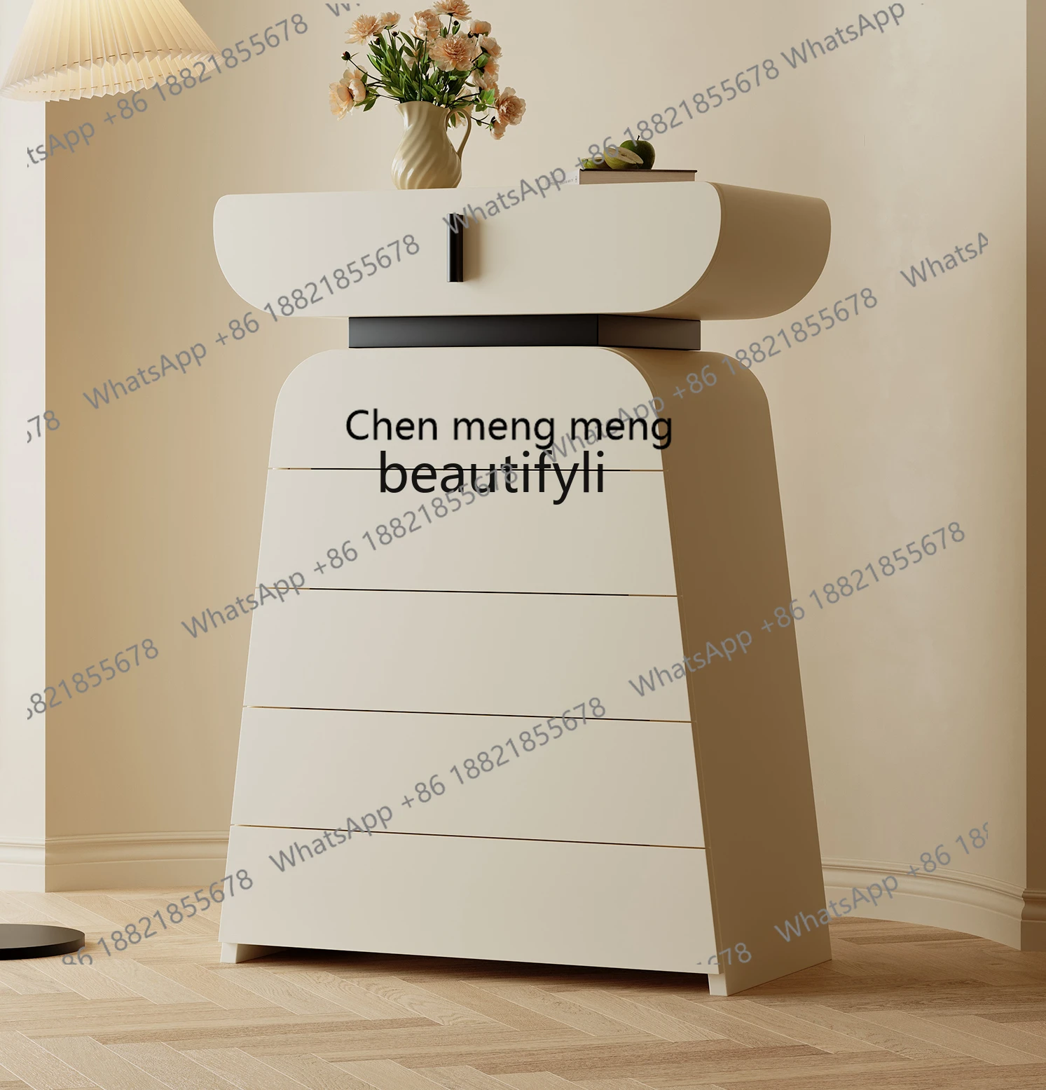 X   Cream Style Living Room Wall Sofa Side White Paint 6 Chest of Drawers Locker Solid Wood Small Apartment Storage