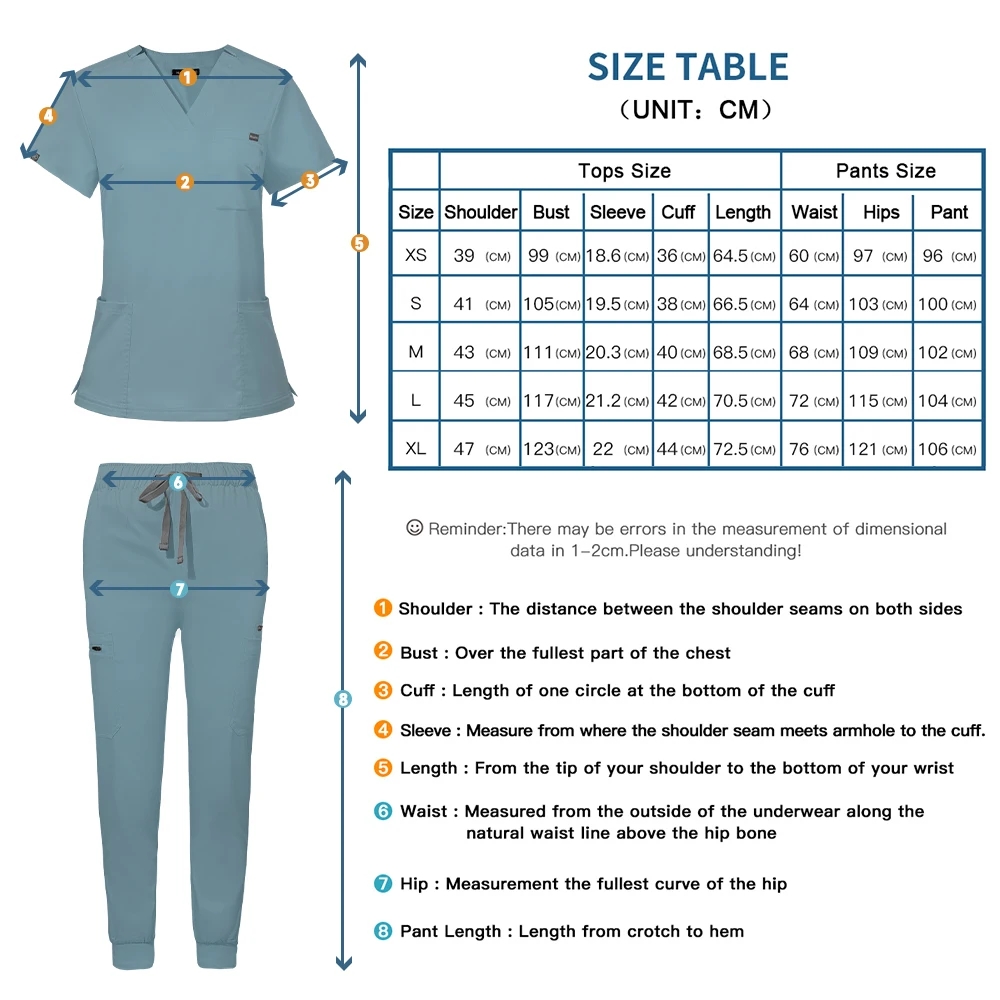 Unisex manga curta v-neck top e calças set, hospital médico enfermagem set, casual jogger ternos, farmácia médicos uniformes, atacado