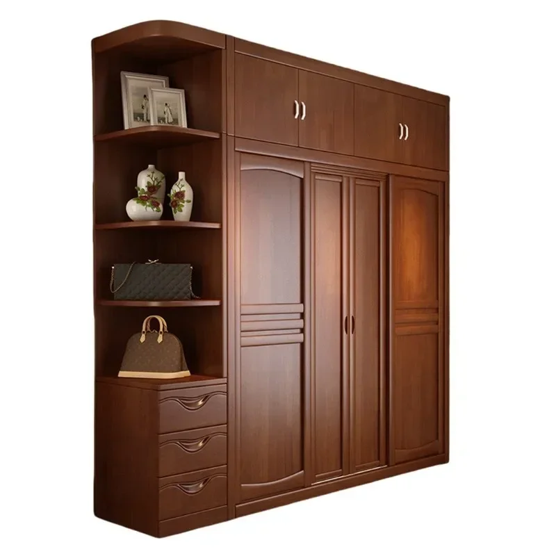 Wardrobe Solid wood sliding door Household assembly Large capacity integral wardrobe Storage storage cabinet
