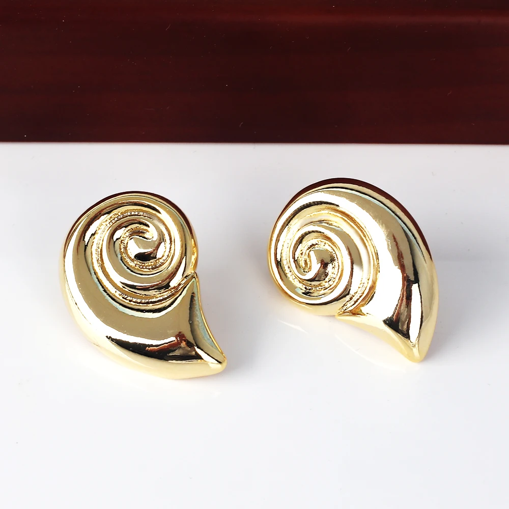 Charm Puffs Design 18K Stainless Steel Metal Rust Proof Conch Spiral Shape Earrings Waterproof Jewelry Aretes Women