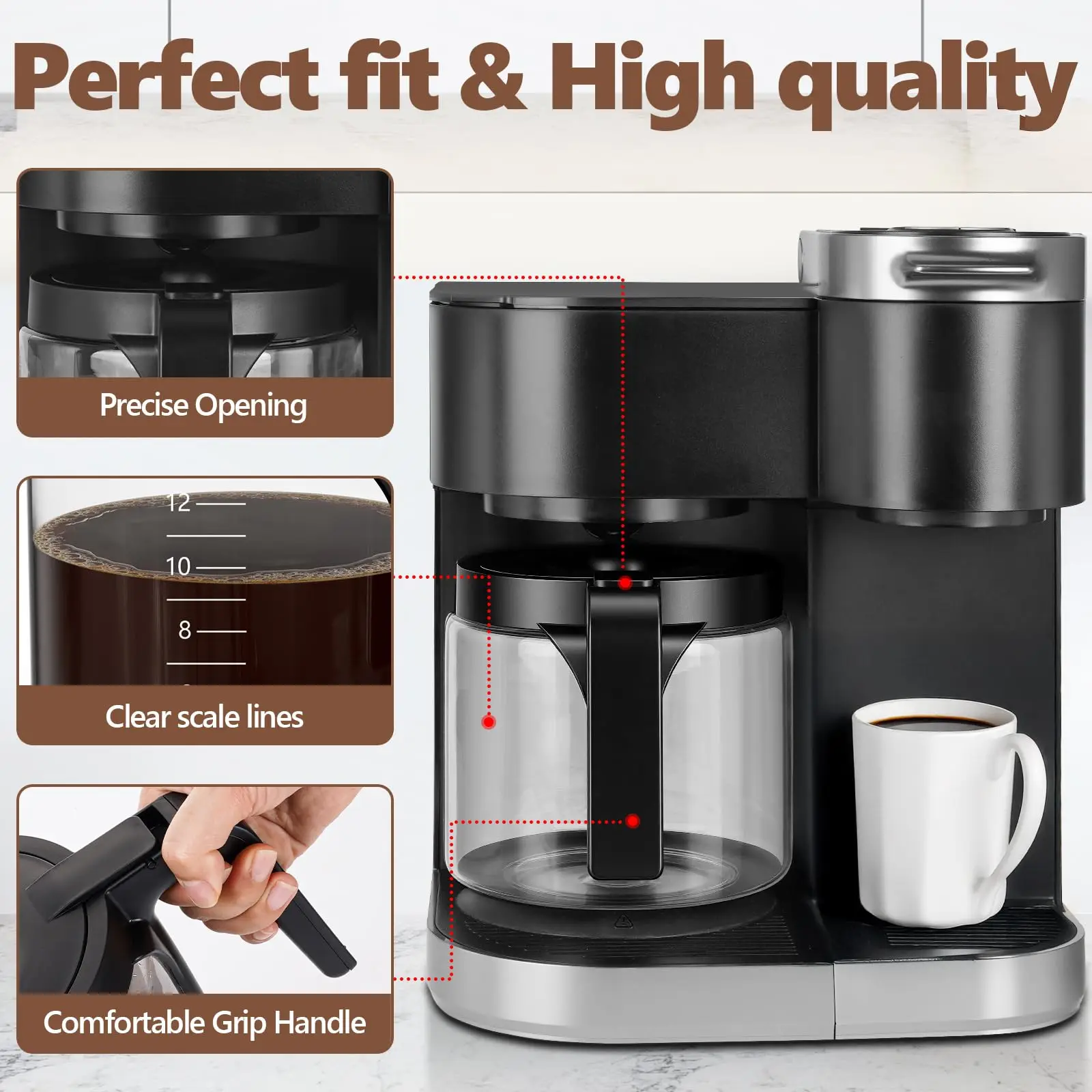 

Coffee Maker Accessories Glass Pot For 12 Cups Keurig K-DUO 5100 American-style Coffee Machine Replacement Accessories Pot