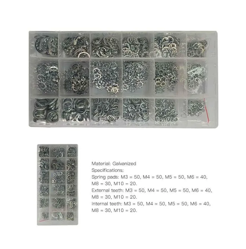 720pcs External Internal Star Split Lock Washer Assortment Kit Metric 6mm 8mm 10mm SAE 1/4in 5/16in 3/8in Spring Lock Washers