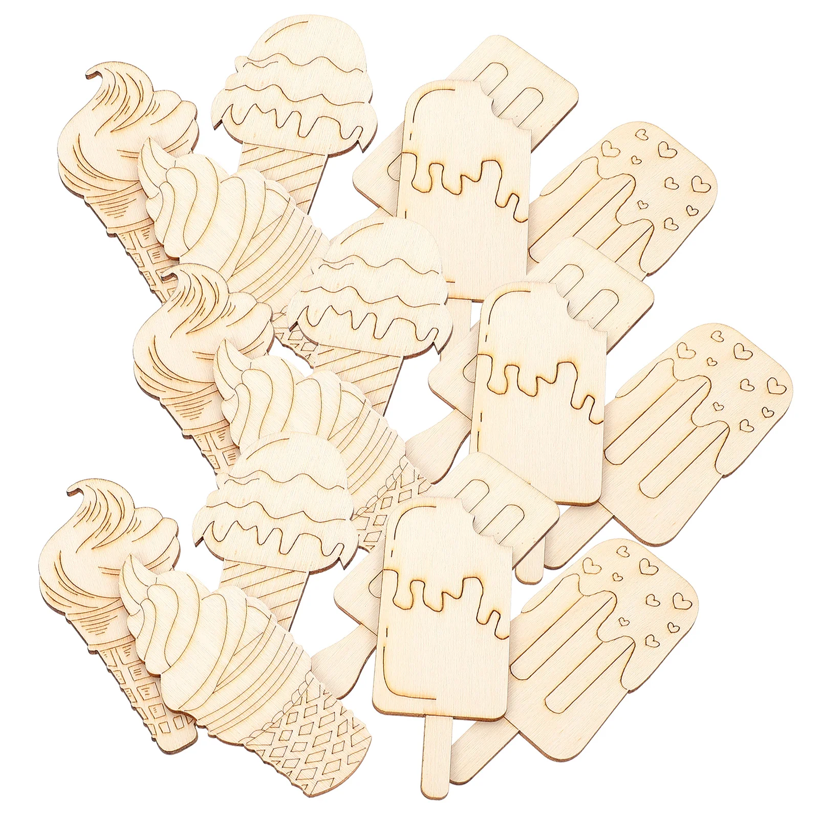 

30 Pcs Ice Cream Crafts Ornament Unfinished Wood Cutouts Summer Kids Diy Wooden Shape High Quality Sewing Accessories