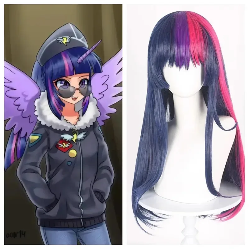 CyAnime Twilight Sparkle Cosplay Wig Kacamata Kuda Prop Cosplay Personifi cation Kawaii Lucu Cantik Ungu Merah Muda Wig Partypaly Wom