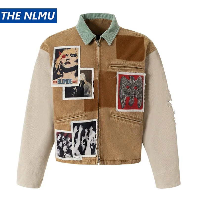 

Vintage Patchwork Denim Jacket Unisex Harajuku Hip Hop Streetwear Oversized Jeans Jacket Outwear for Male Y2K Grunge