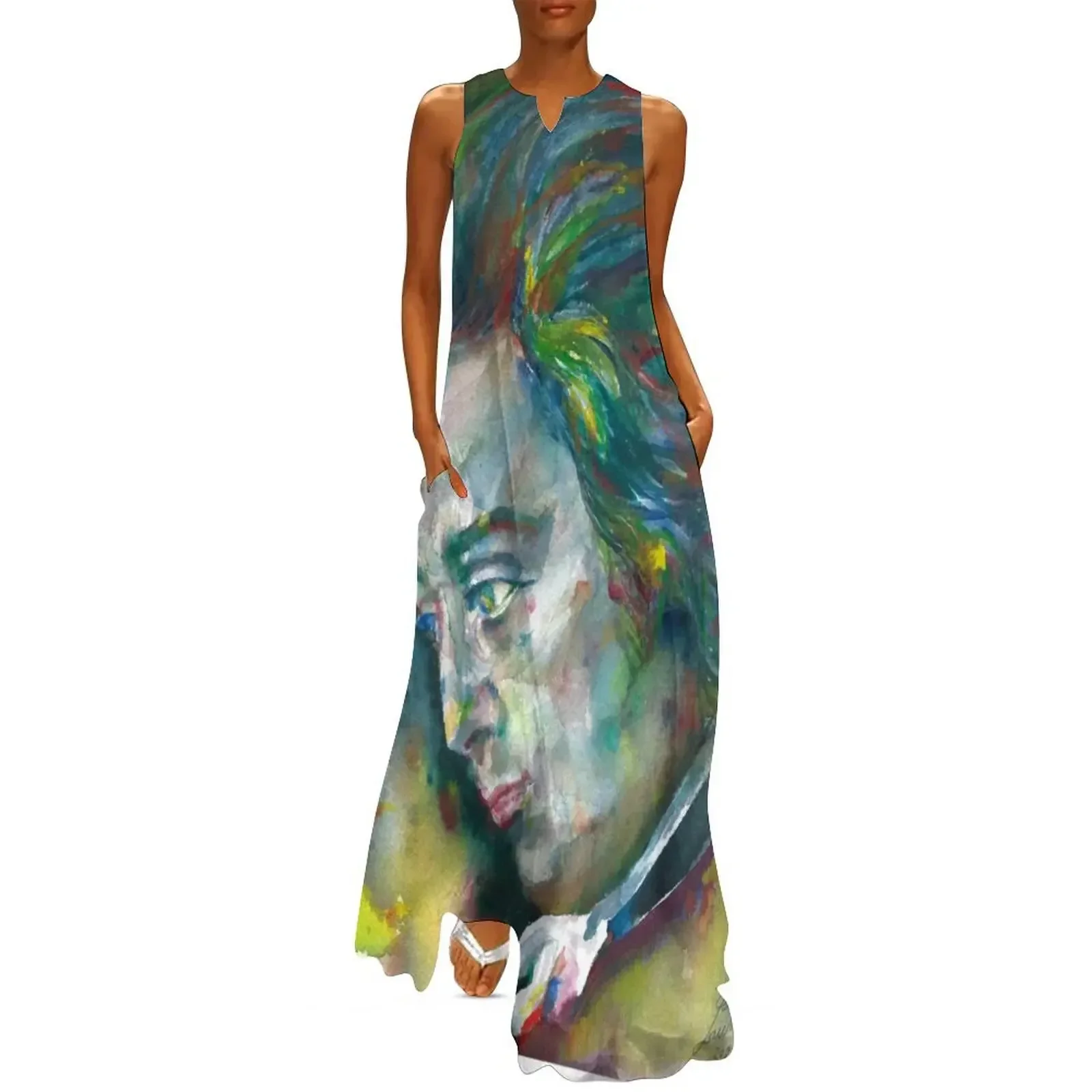 

WOLFGANG AMADEUS MOZART watercolor portrait.3 Long Dress Woman dresses sexy dress sensual sexy dress for women