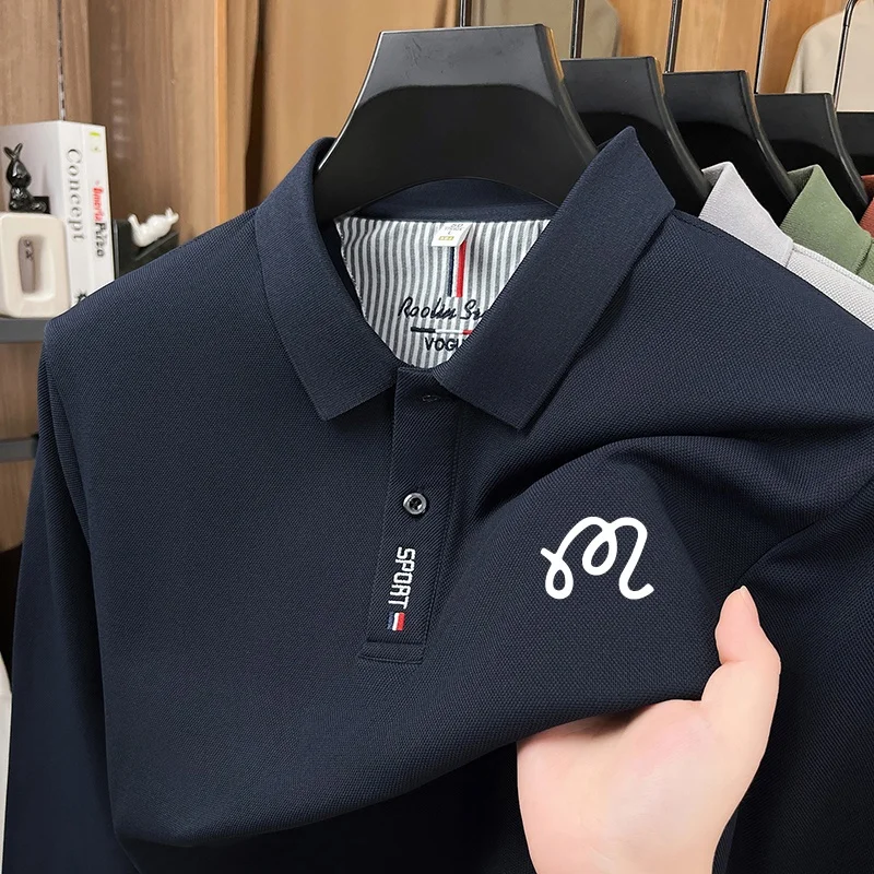 Frühling Herbst Herren Neues Original Mode-Print Polo-Shirt Knitterfreies Einfarbiges Langarm-T-Shirt Vielseitige Herrenbekleidung – Detail 8