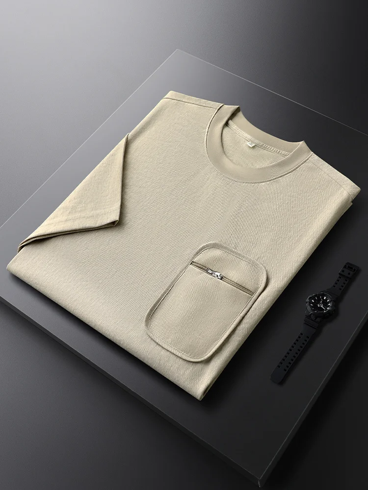 

Мужская футболка цвета хаки с коротким рукавом, приталенная, из тонкого дышащего хлопка, летняя, однотонная, модная, городская.