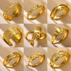 Stainless Steel Rings for Women Gold Color Heart LOVE Ring 2023 Trend Luxury Korean Fashion Aesthetic Jewelry anillos mujer