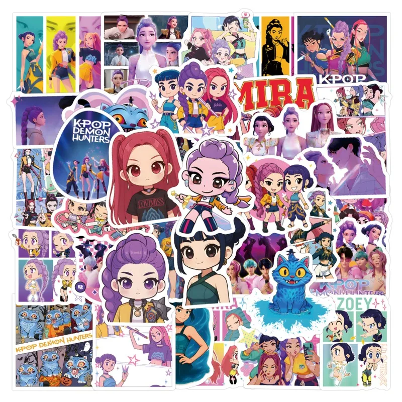 50 Uds. De pegatinas de Anime nuevo KPop Demon Hunters, pegatinas DIY para álbum de recortes, teléfono, equipaje, monopatín, calcomanía impermeable, regalos de navidad