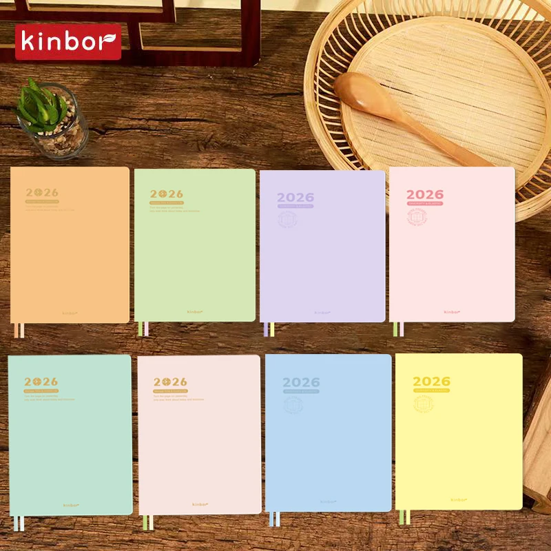 Kinbor 2026 A5 Notebook Planner Premium PU Leather 180° Flat Journal Time Management/Scheduling/Note-Taking Calendar Book