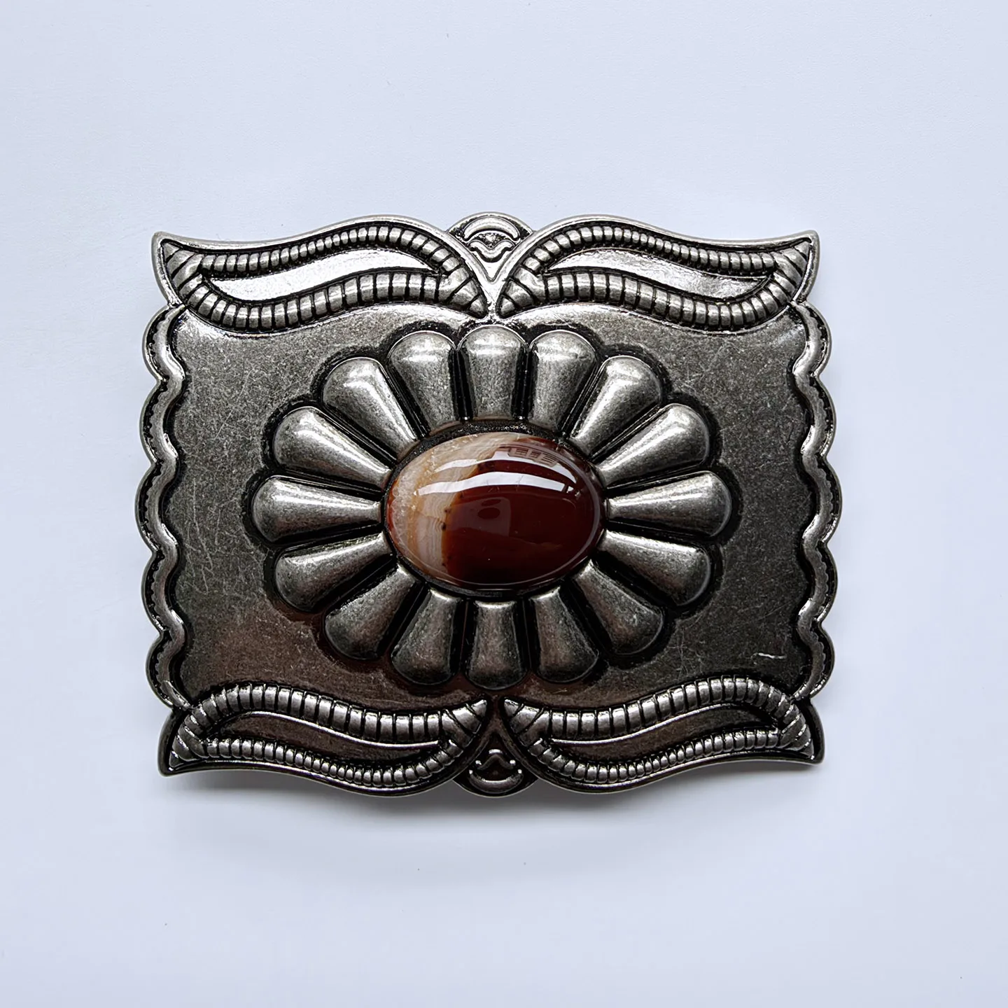 Belt Buckle Southwestern Square Faux Tiger's Eye Engraved Antique Silver Unisex Western Belt Accessories BUCKLE-WG015