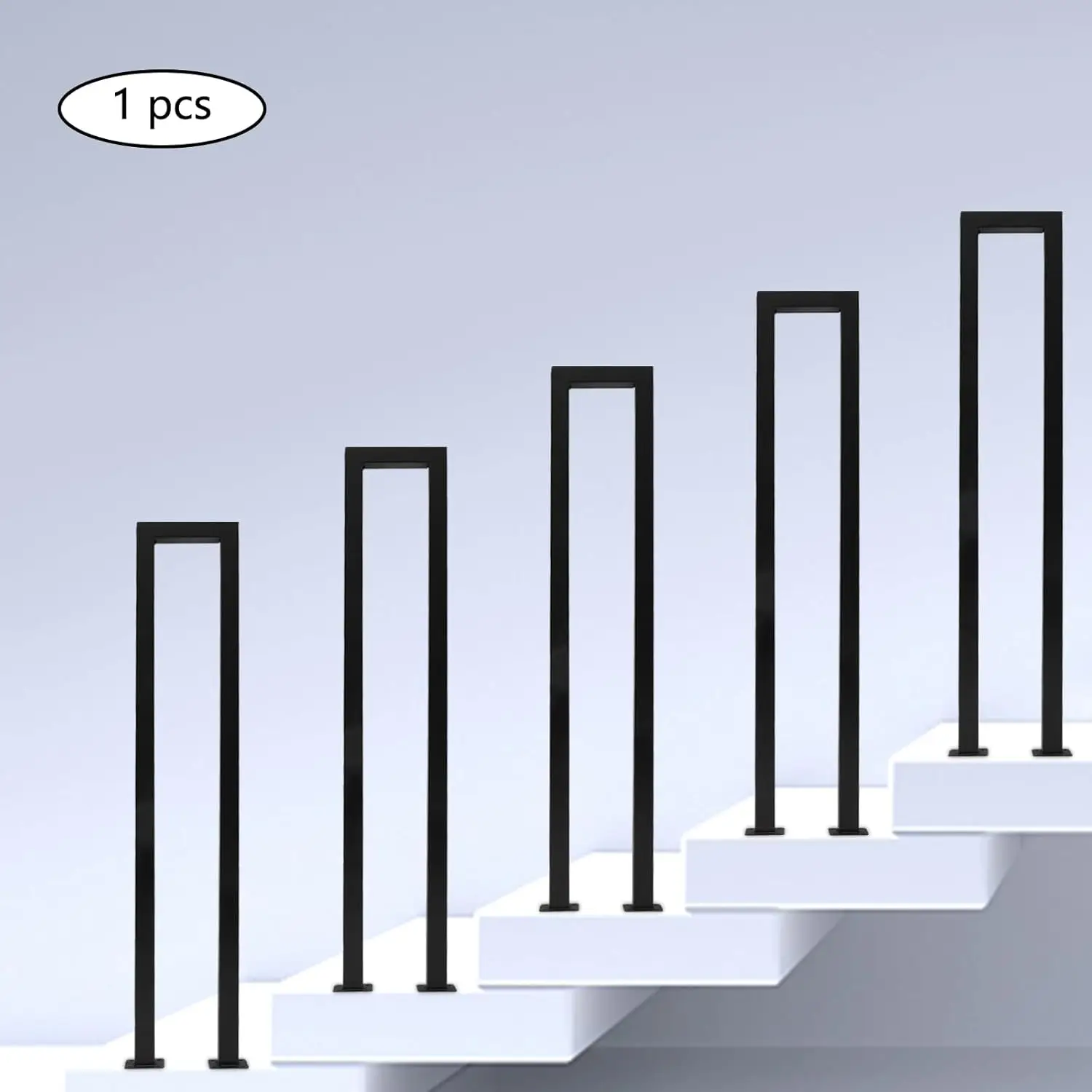 U-Shaped Stair Handrail, Black Industrial Style Railing Multi-Purpose Handrail Decorative Railing for Indoor & Outdoor Stairs Porch Deck Loft Corridor, 1 Pcs