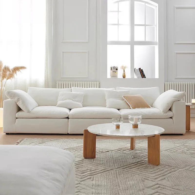 Cream wind straight row fabric sofa