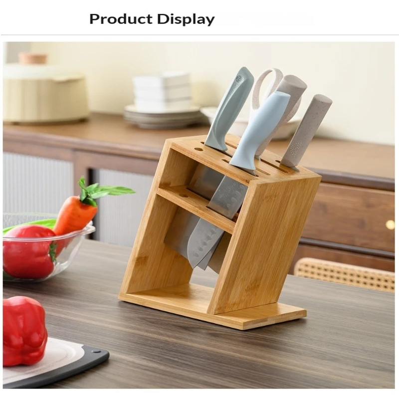 Nan Bamboo Solid Wood Slanting Kitchen Knife Holder Hollow out Ventilated Knife Stand Base for Cutlery Organization