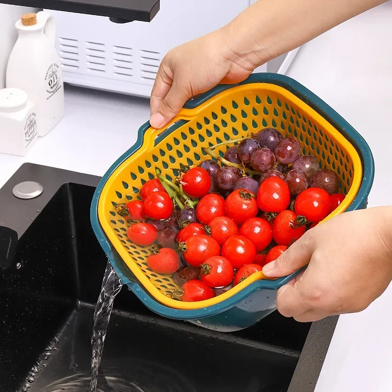 

2-In-1 Fruit and Vegetable Cleaning Food Filter, Plastic Colander Used for Cleaning, Draining, and Storage, Kitchen Preparation