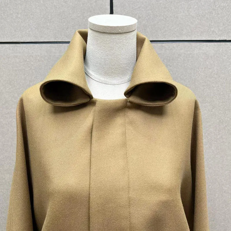 معطف نسائي من الصوف المخلوط، سترة بغطاء للرأس بحاشية برباط، معطف واق من المطر ممتاز، وصول جديد لخريف/شتاء 2025، طراز الألفية