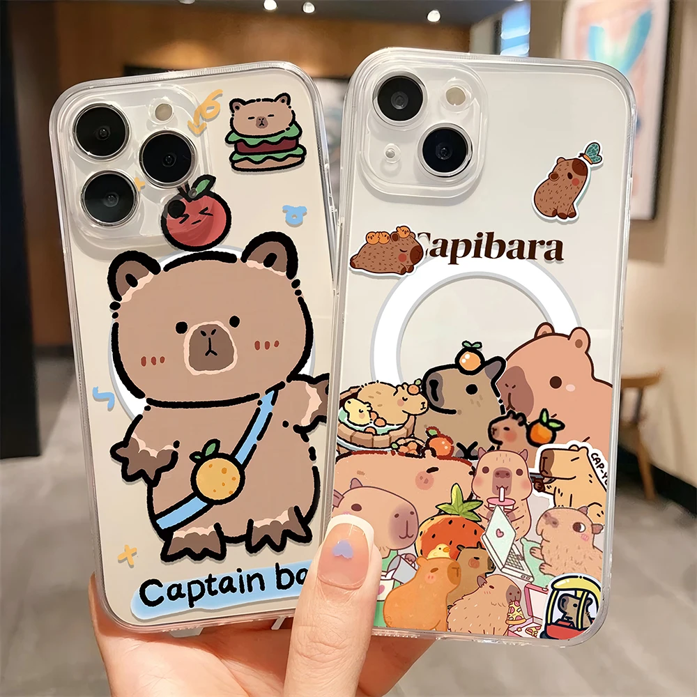 Funny Cartoon cute capybara Magsafe Magnetic Phone Case for iPhone 16 15 14 13 12 11 8 7 Plus Pro Max X XR XSMax Clear Tpu Cover