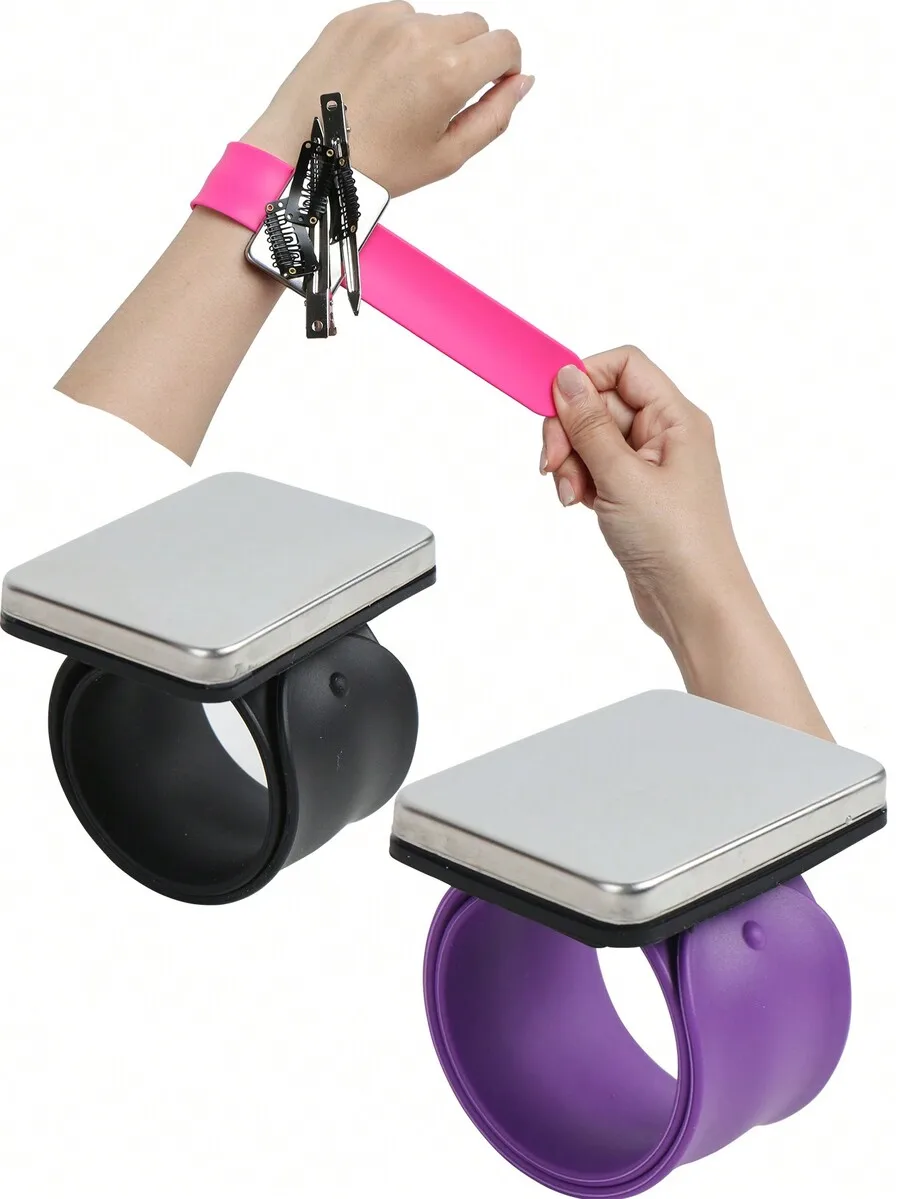 

Магнитный силиконовый браслет для заколок, гребней и косметических инструментов - розовый и фиолетовый