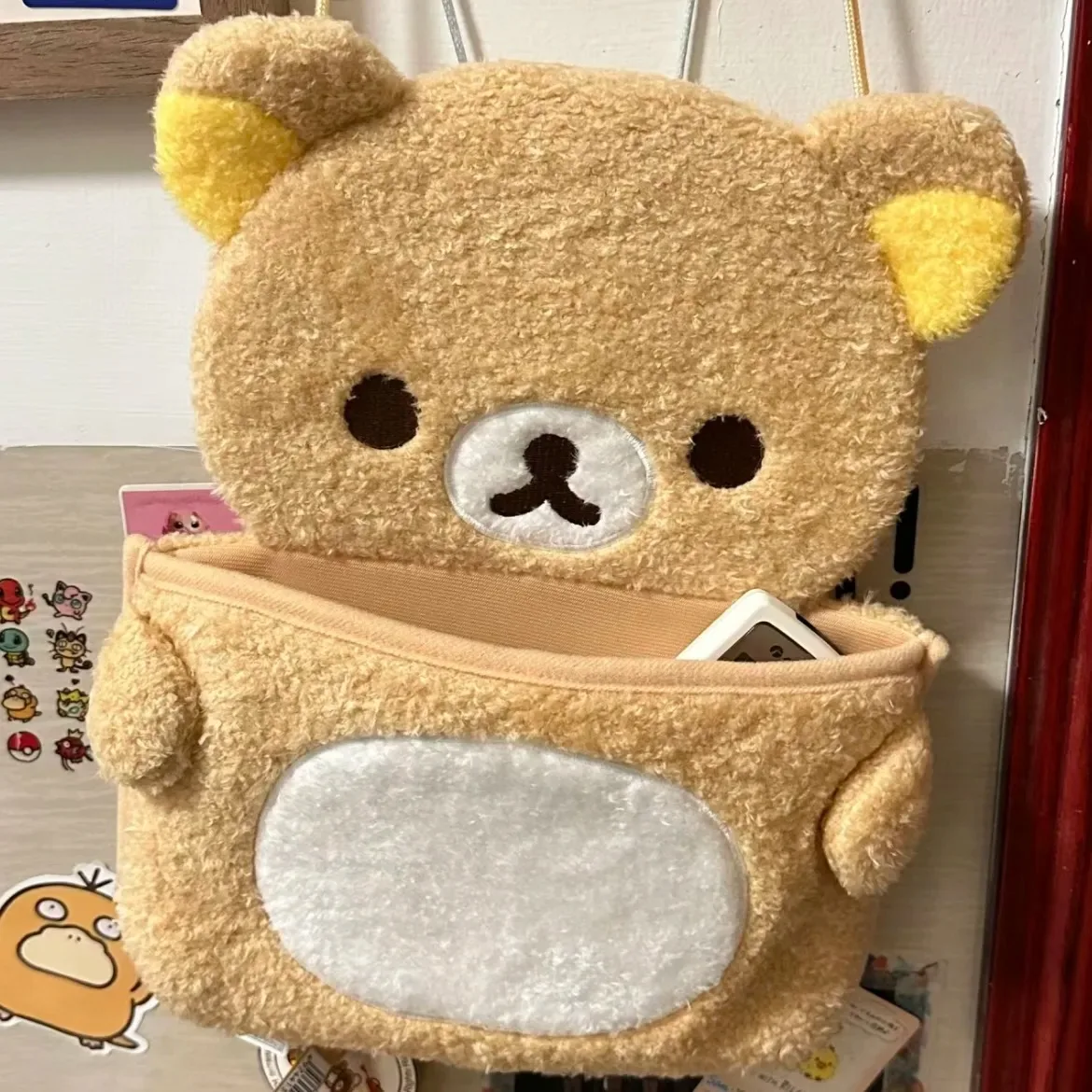 Kawaii Anime Rilakkumas borsa portaoggetti da appendere alla parete Cartoon Rilakkumas Bear Door Hanging Bag peluche articoli vari borsa