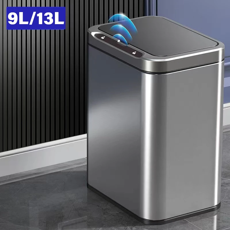 Stainless Steel Kitchen Trash Bin Automatic Sensor Smart Trash Cans Toilet Smart Garbage Bucket Waste Bins Dustbin 9/13L