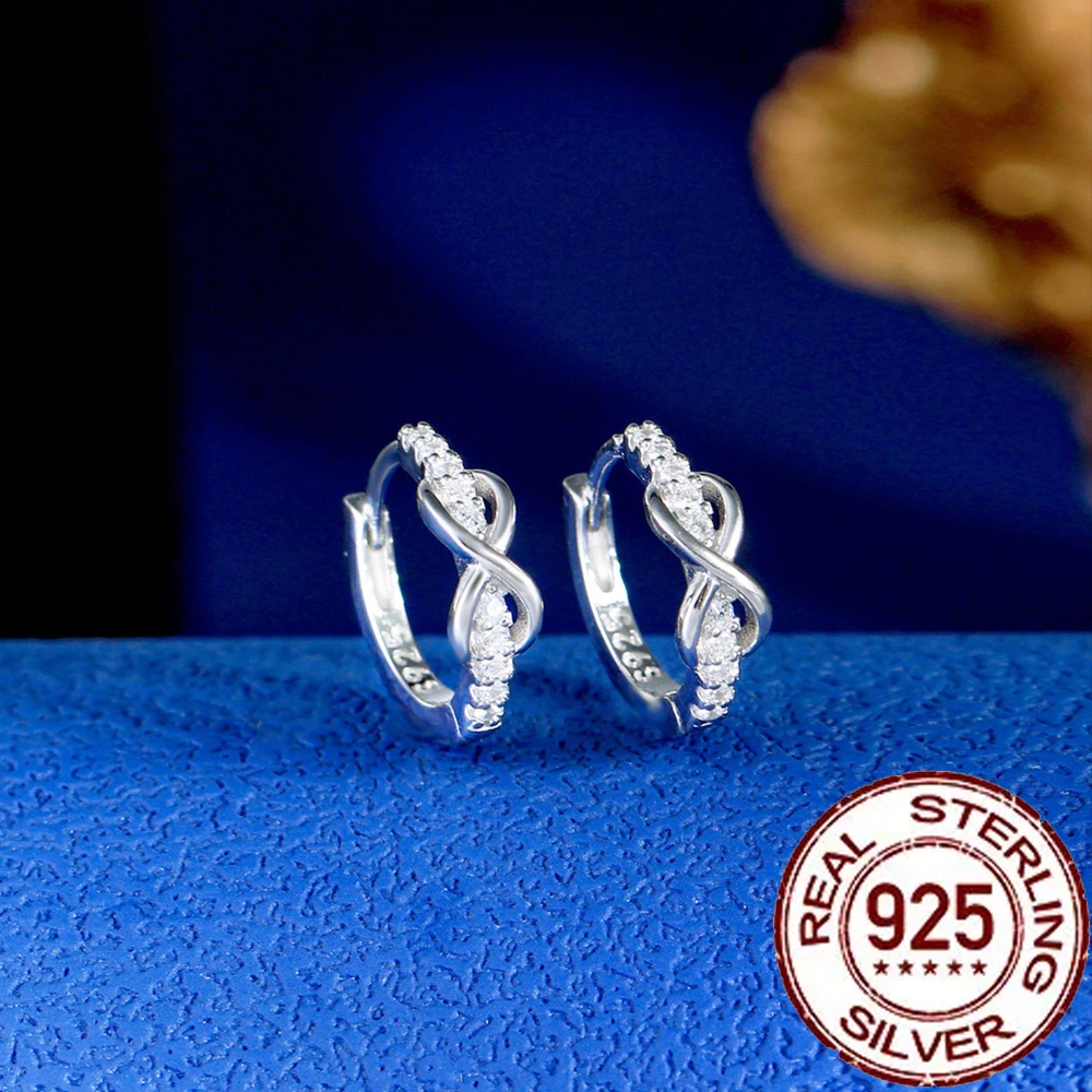 QooLady 925 Sterling Silver Trendy CZ Zircon Love Infinity Design Hoop Earrings for Women Wedding Engagement Jewelry Gifts SE021