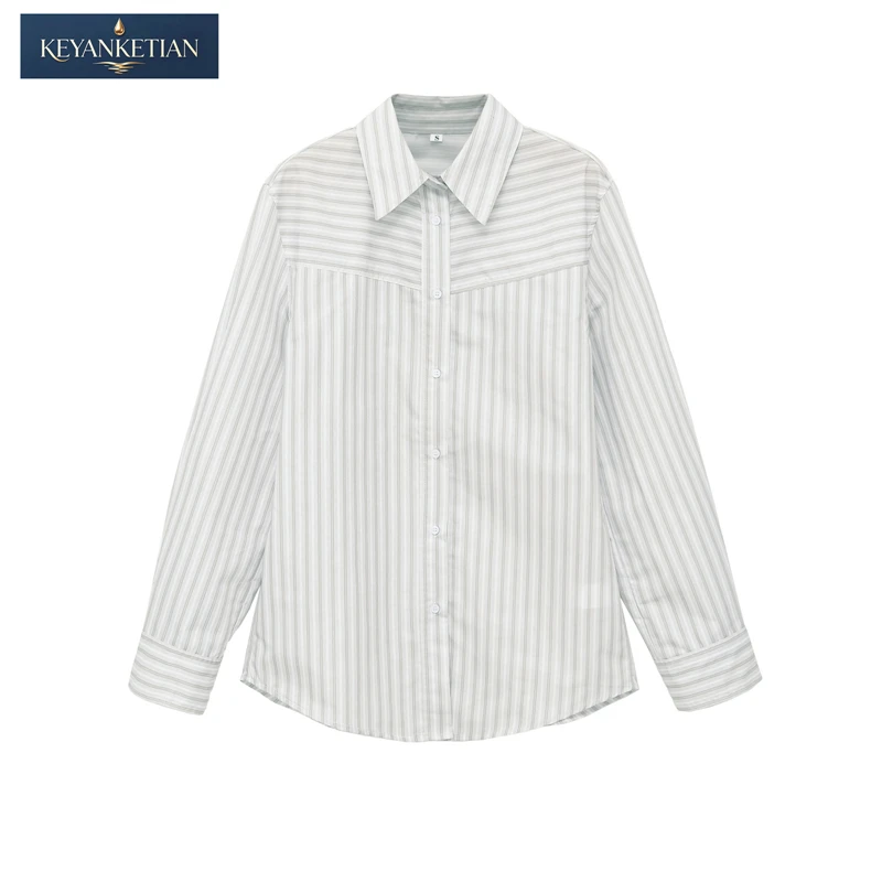 

KEYANKETIAN 2026 New Woman Casual Striped Office Shirt Long Sleeve turn-down collar Button Cuffs, Lightweight Fabric Shirt Top