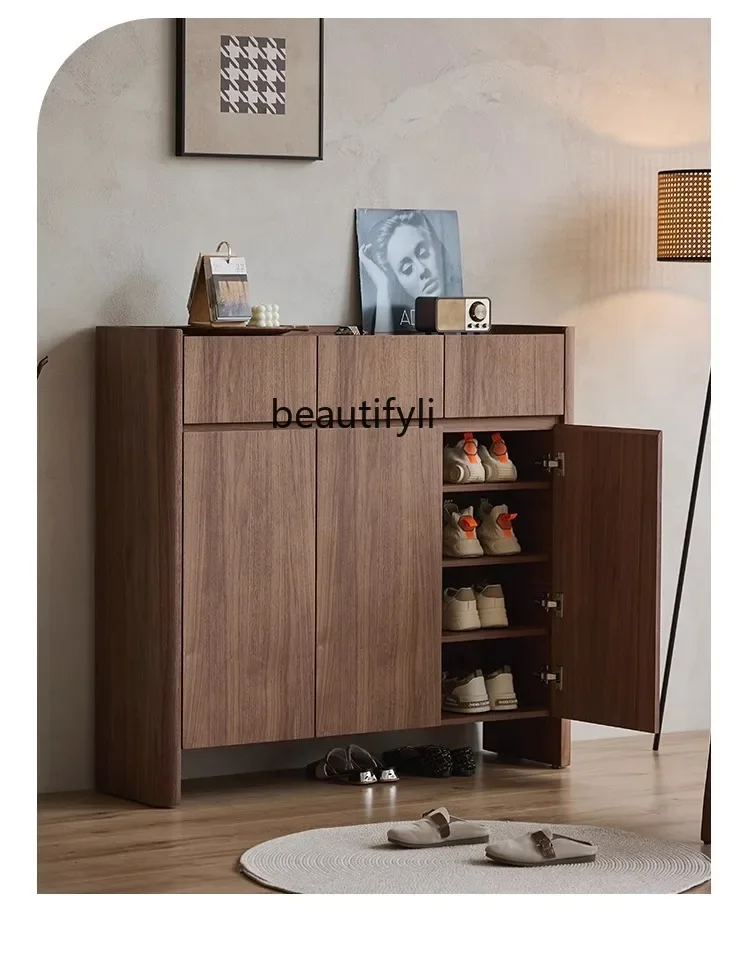 

A57 Black walnut shoe cabinet solid wood storage cabinet, household, entrance, modern simple living room shoe rack