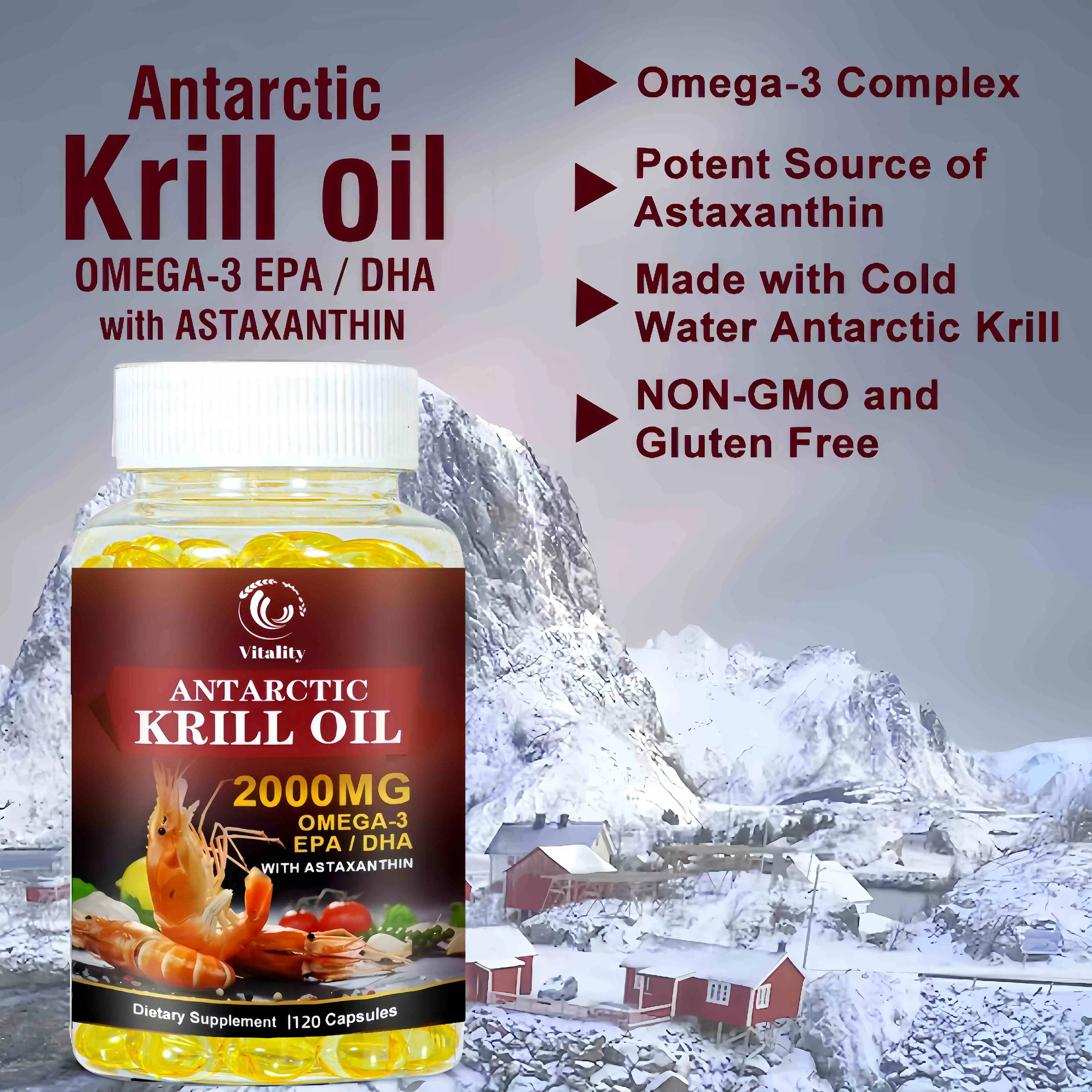 Antarctic krill แคปซูลน้ำมัน2000มก. กับ Omega-3s EPA, DHA, astaxanthin และ phospholipids, Non GMO - 120 Softgels