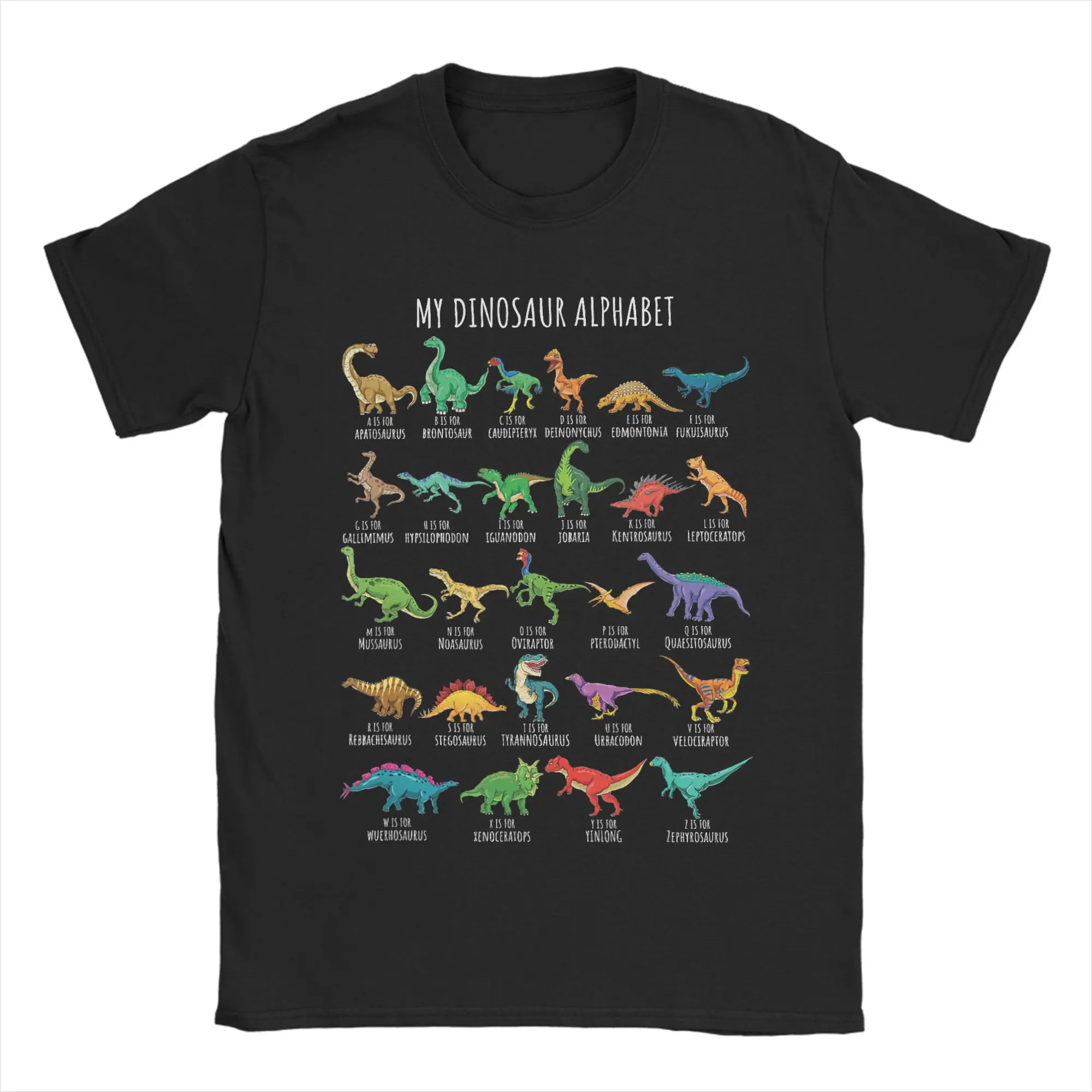 Types Of Dinosaurs Alphabet A Z ABC Dino Identification Summer T Shirts Cotton Hip Hop Tee Shirt For Men Short Sleeve Clothes