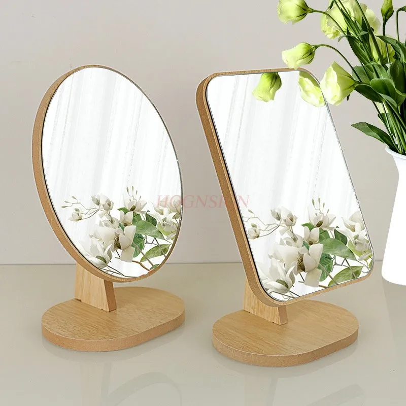 Miroir de dessin animé mignon, miroir de maquillage de bureau en bois, miroir de dressing simple face haute définition, miroir de bureau