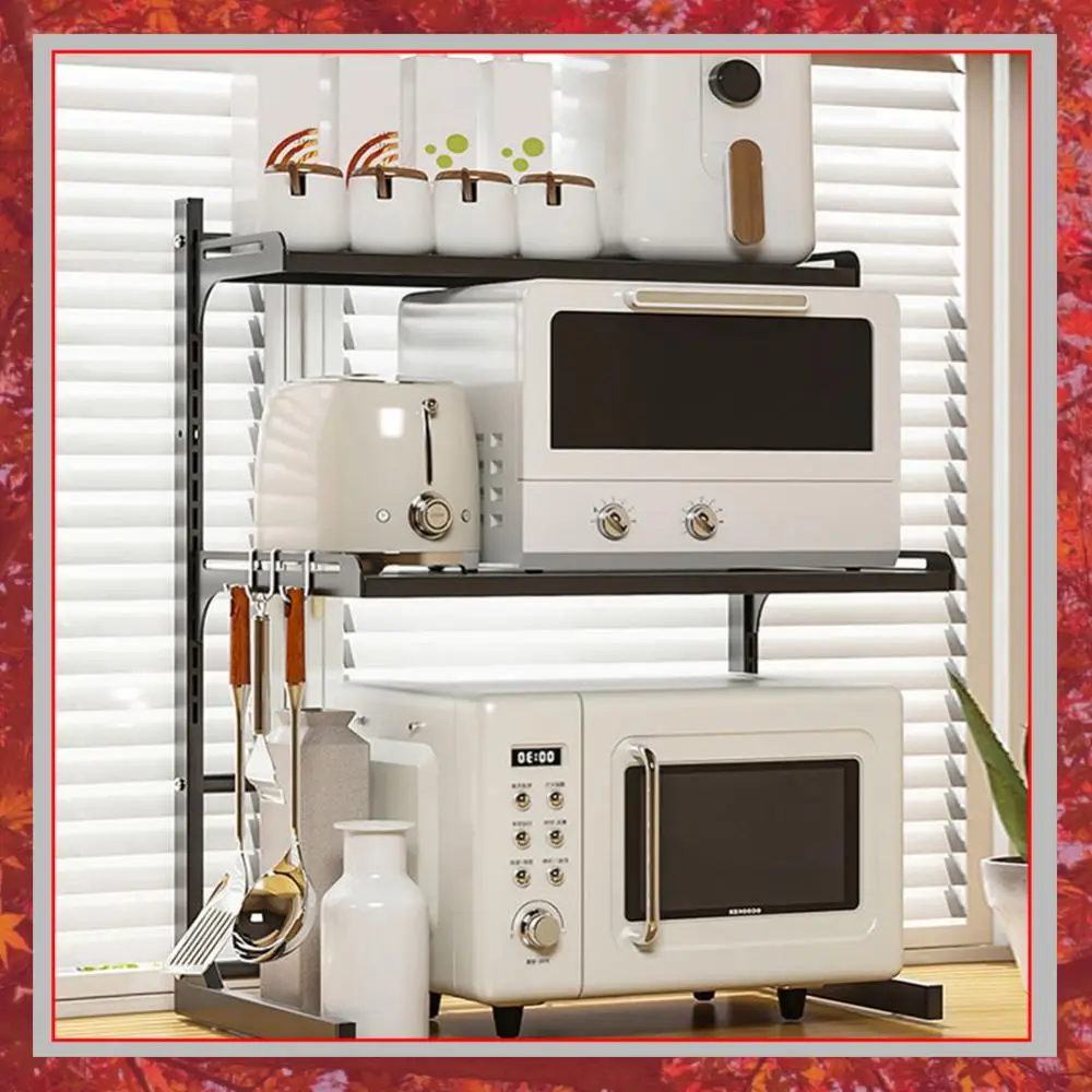 2/3 Tier Expandable Microwave Rack Heavy Duty Microwave Oven Rack Height Adjustable Over Microwave Shelf for Kitchen Countertop