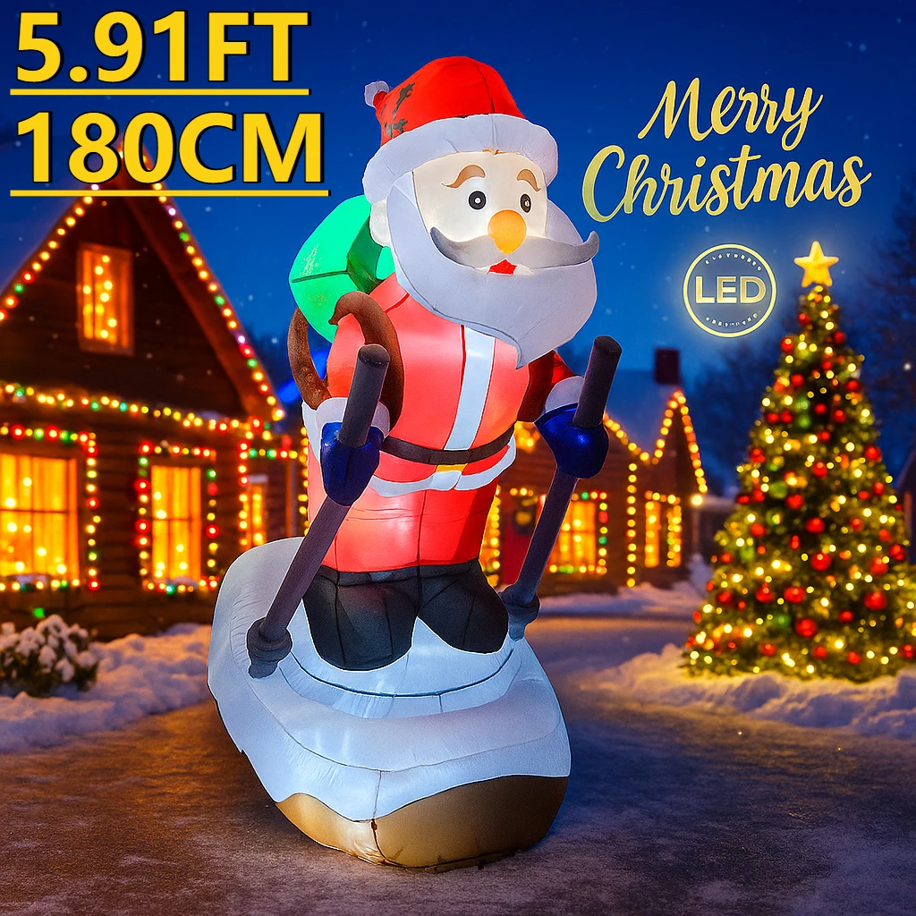 

5,91 фута рождественские надувные игрушки со светодиодной подсветкой Рождественские товары для сноуборда Санта-Клауса украшения для дома праздничный подарок украшение двора
