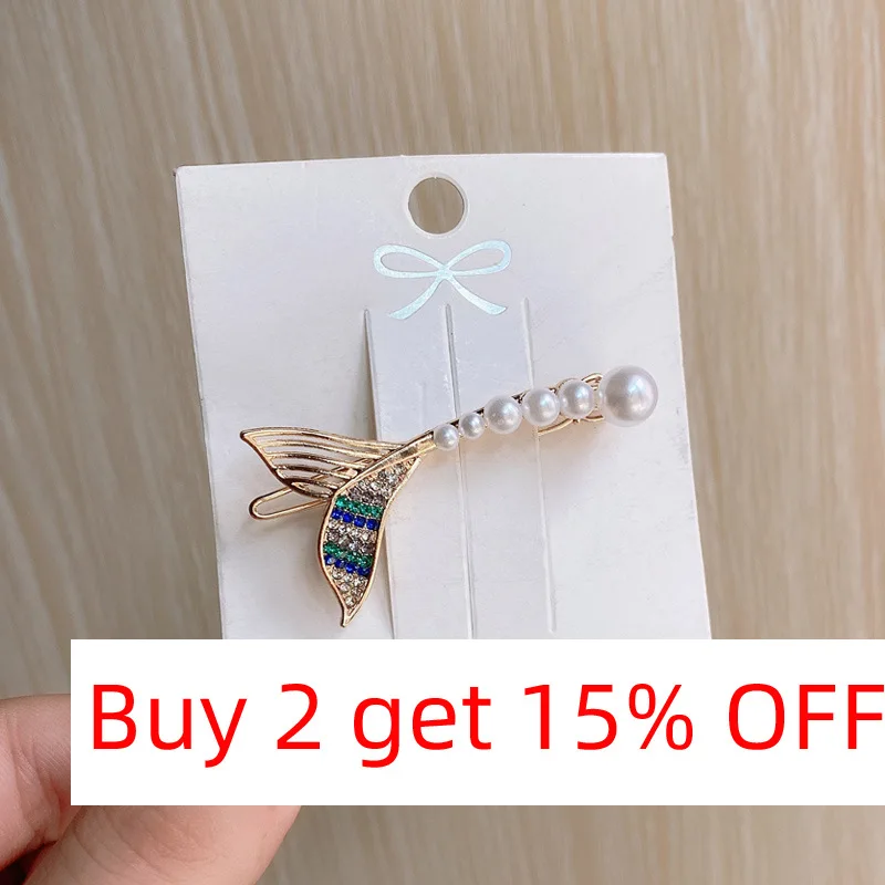 Fashion Gold Alloy Pearls Hairpin Women\'s Stylish Fishtail Hair Clips 2025 Trendy Headwear Accessory