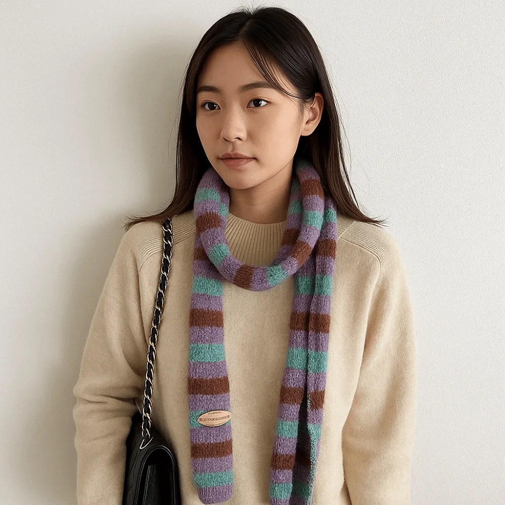 

Soft Korean Style Striped Scarf Thickened Neck Warmer Cashmere Knitted Scarf Windproof Narrow Winter Shawl Daily