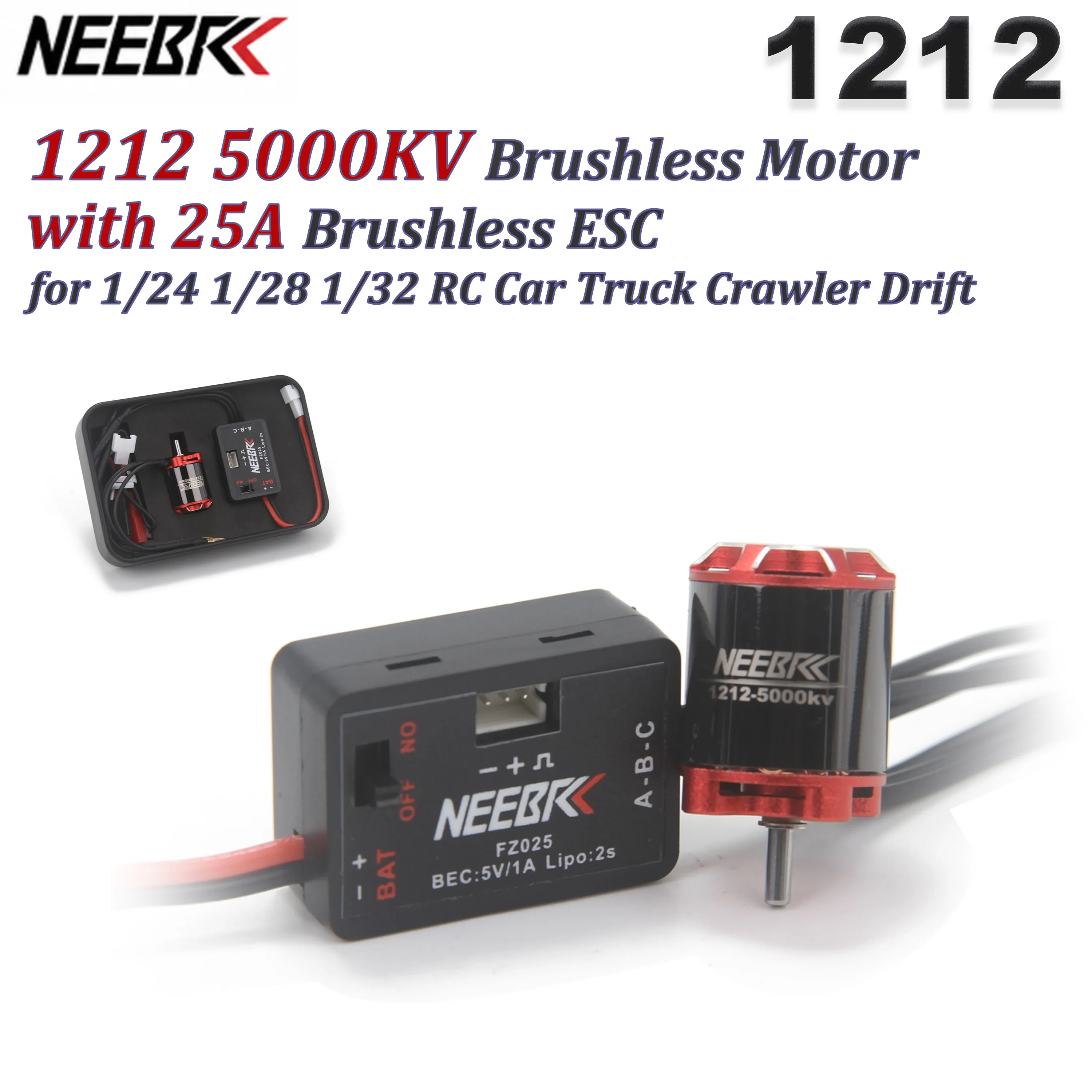 

NEEBRC 1212 5000KV Brushless Motor w/ 25A ESC Combo 5V/1A for 1/24 1/28 1/32 RC Car Truck Crawler Drift Model Toys Upgrade Parts